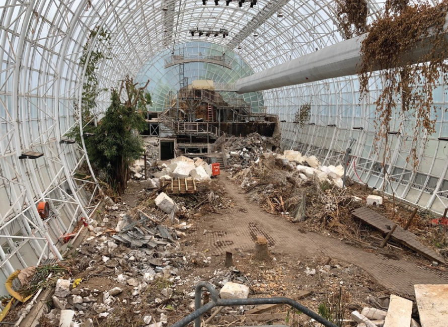 construction underway inside the crystal bridge conservatory